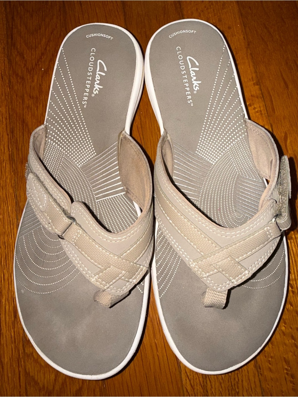 Clarks Cloudsteppers Taupe Beige Wide-Strap Sandals for Women